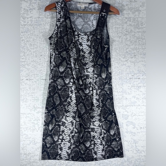 MICHAEL KORS Sleeveless Snakeskin Print Dress unique Shoulder Belt Size Medium - Picture 1 of 10
